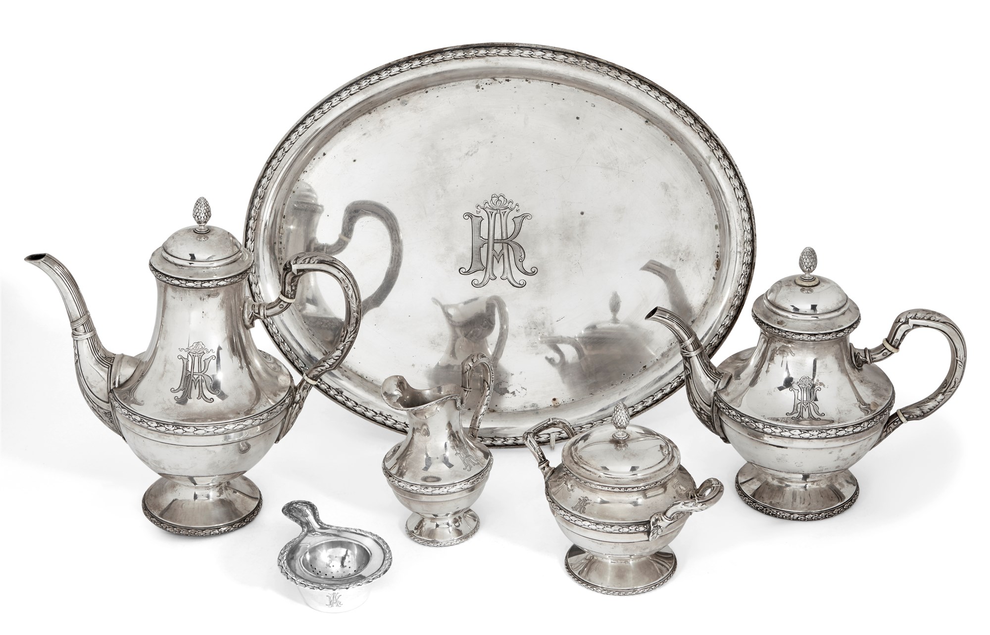 A German 800 standard silver tea service, Frankfurt-am-Main, 1870-1930, Lazarus Posen