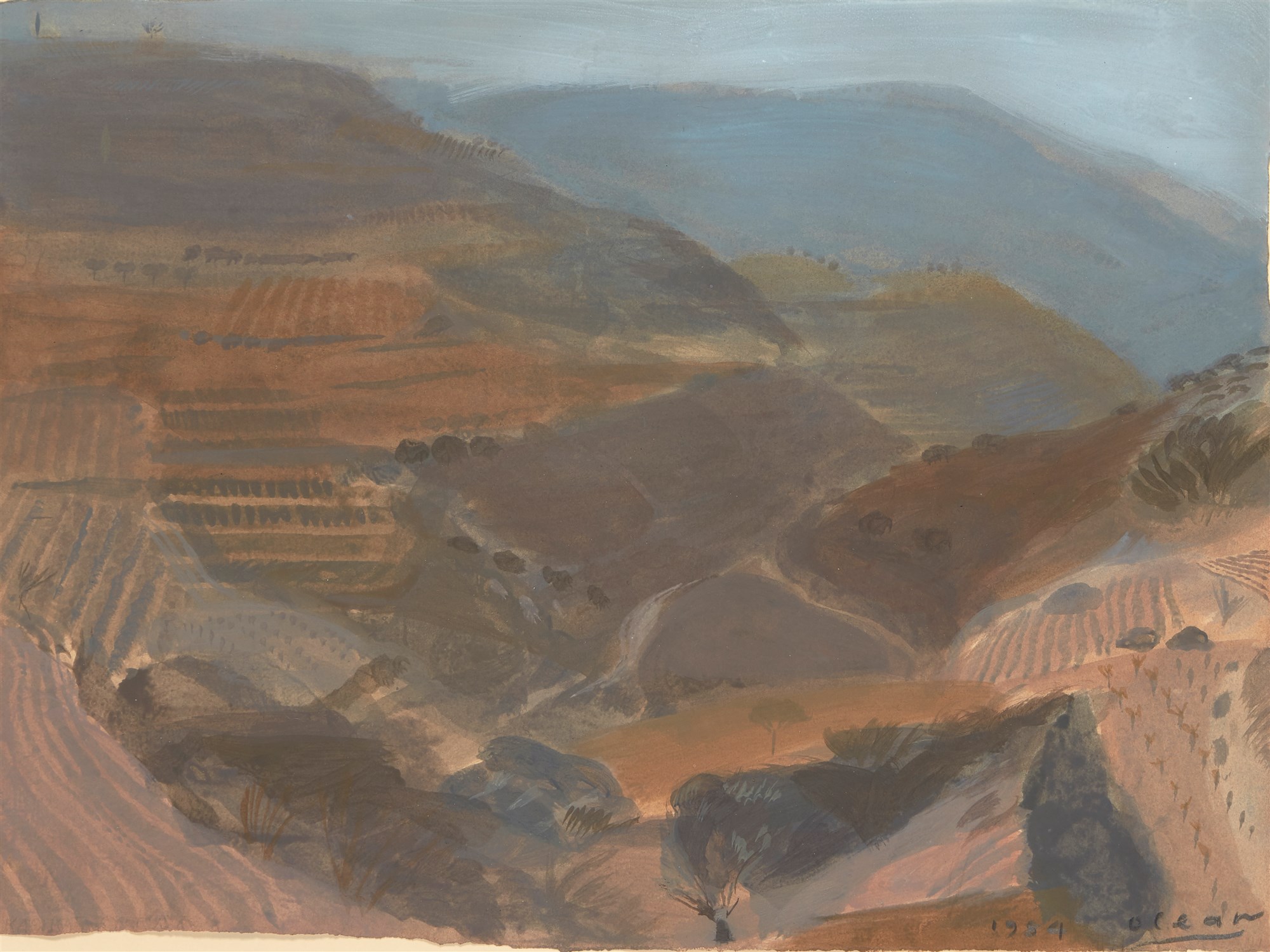 Humphrey Ocean, British  b.1951 - Untitled (landscape), 1984; watercolour and gouache on paper, signed and dated lower right '84 Ocean', 38.7 x 52 cm (ARR)  Provenance: Arthur Anderson, until 1986/87 
