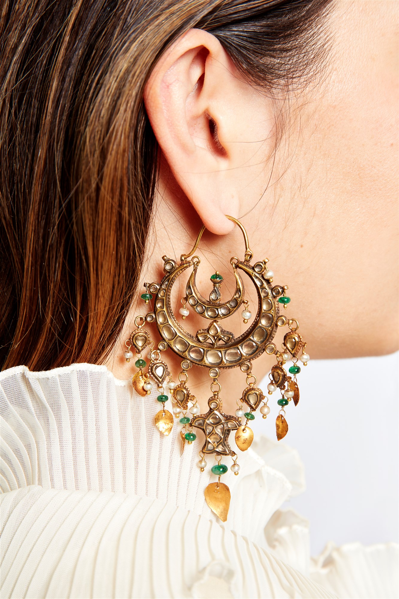 A pair of gold sapphire-set pendant earrings, Punjab, North India, first half 19th century