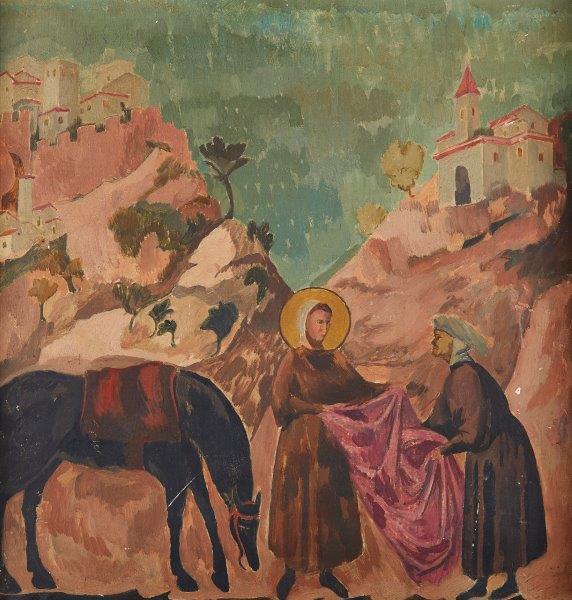 Roger Fry, British 1866-1934- St Francis giving his cloak to a destitute nobleman, after Giotto; oil on canvas,