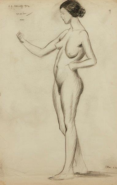 Laurence Stephen Lowry RA RBA, British 1887-1976- Female Nude; conte on paper