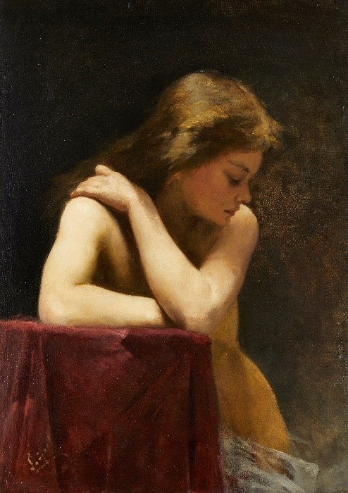  Alfred Seifert, Czech 1850-1901- Study of a standing nude; oil on canvas