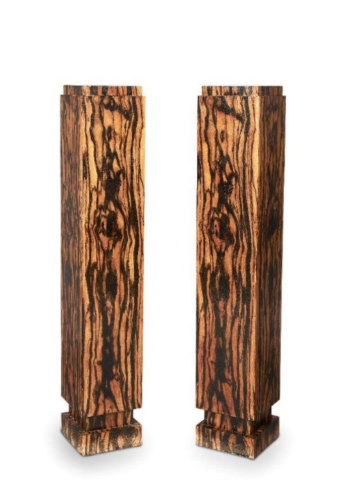 A pair of Art Deco Zebra wood veneered plinths
