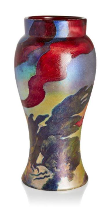 Zsolnay (Hungarian), an Art Nouveau Eosin glazed 'Landscape' vase c.1900 up for sale within Roseberys Design : Decorative Arts 1860 to the Present Day auction on Tuesday 27 April