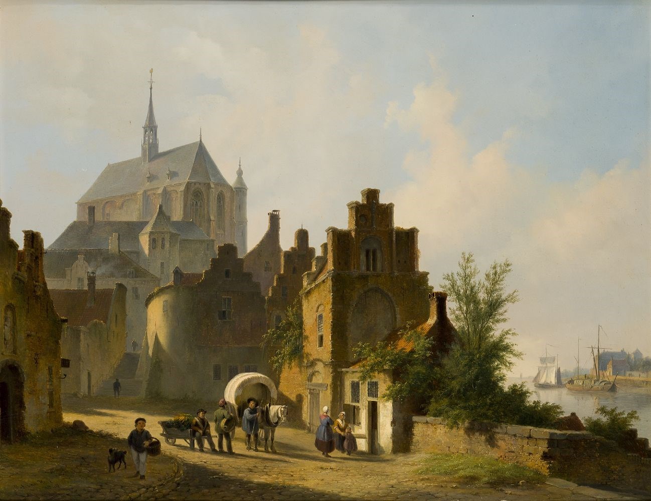 Lot 108 : Bartholomeus van Hove, Dutch 1790-1880- A capriccio view of a Dutch Town; oil on panel