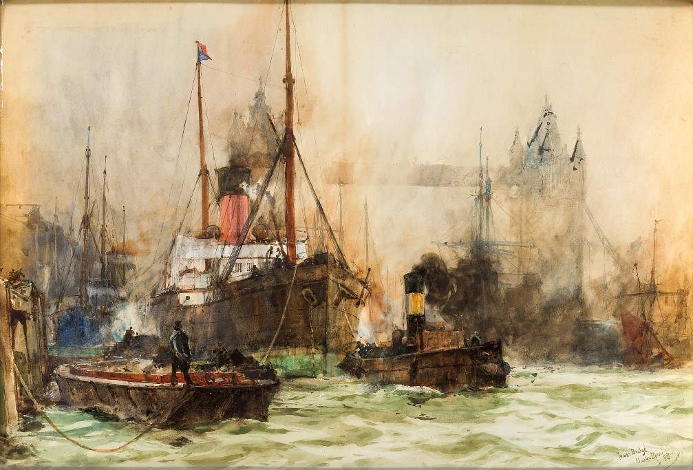  Charles Edward Dixon RI, British 1872-1934- Tower Bridge; watercolour