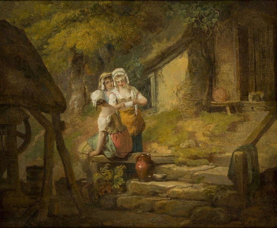   Lot 52 : Francis Wheatley RA, British 1747-1801- Three Country Girls by a Well; oil on canvas