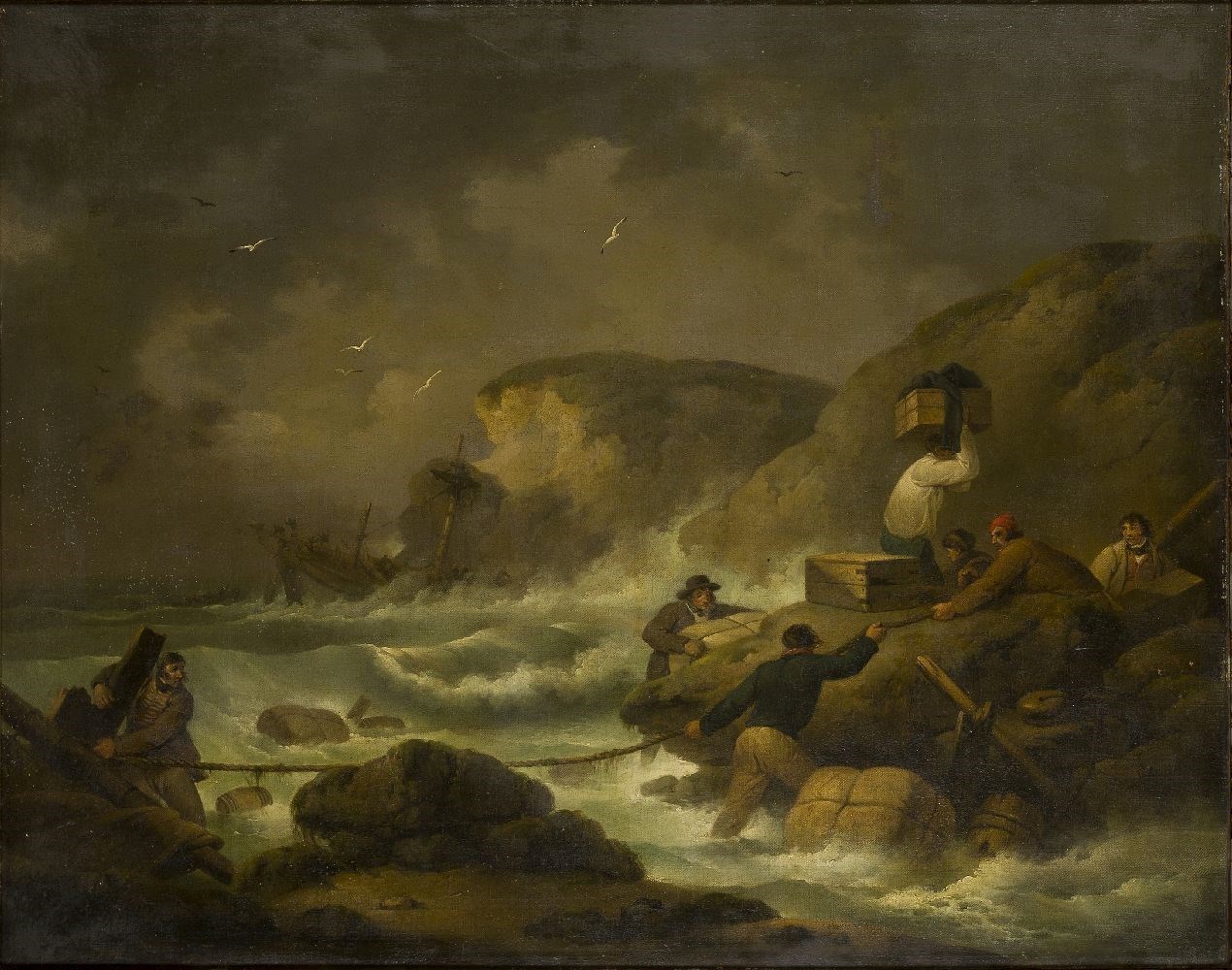   Lot 76 : George Morland, British 1763-1804- Saving the Remains of a Wreck, c.1790; oil on canvas