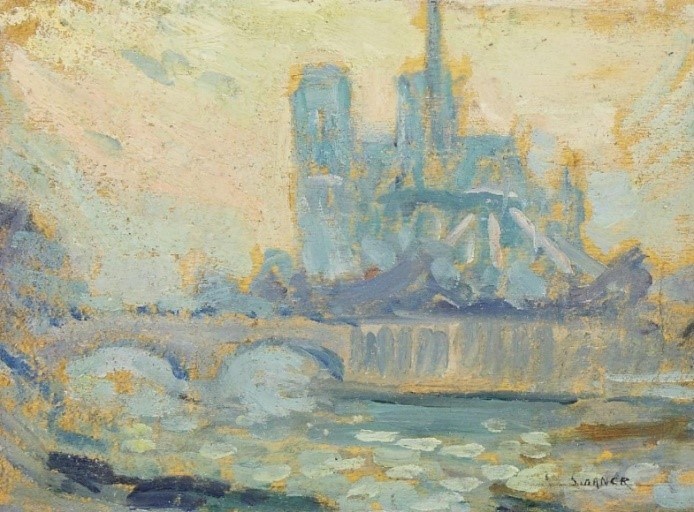  Henri le Sidaner, French 1862-1939- Notre Dame, Paris, 1909; oil on board