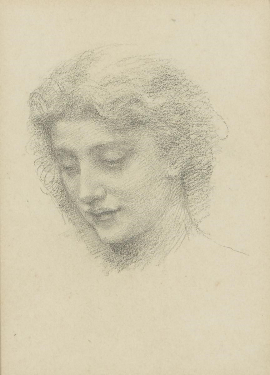  Henry Holiday, British 1839-1927- Woman’s Head; soft pencil on paper