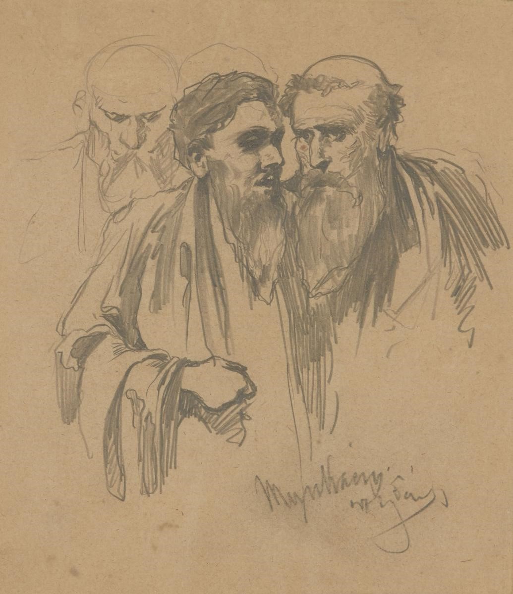  Mihály Munkácsy, Hungarian 1844-1909- Study of men; pencil, signed and inscribed