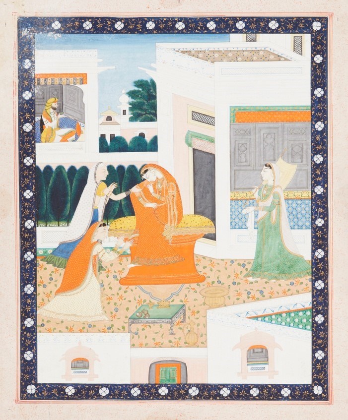 Lot 166: A princess lamenting her lover's departure, Kangra, Punjab Hills, North India, circa 1810 