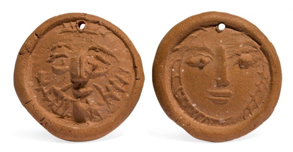 Pablo Picasso, Spanish 1881-1973- Homme Barbu & Visage, circa 1949; two medallions