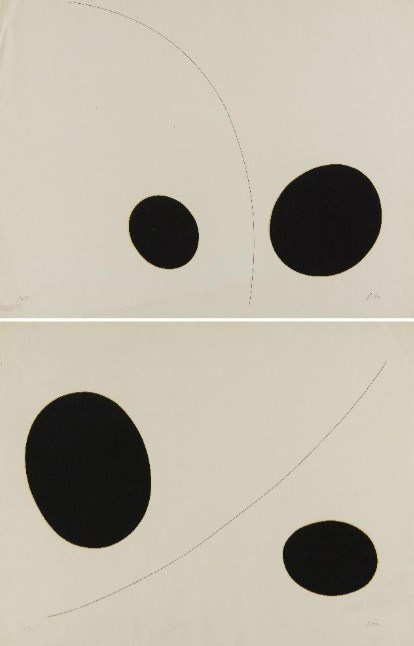 Richard Lin, British 1933-2011- Relationships I and II, 1965; two screenprints on British Hand Made 37 wove