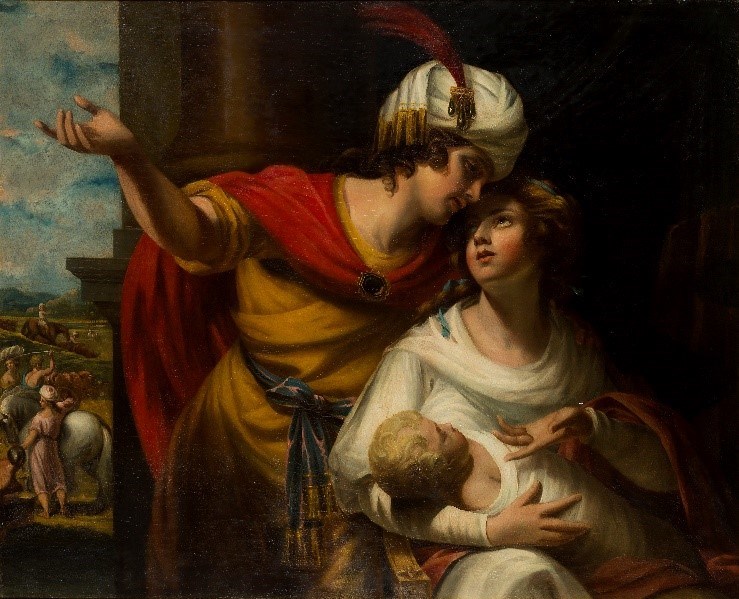  Studio of George Romney, British 1734-1802- The Departure for Canaan: Jacob and Rachel with the infant Joseph; oil on canvas