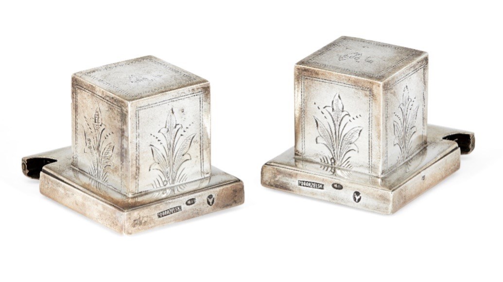  A pair of late 19th century Polish silver Tefillin cases (phylacteries), Warsaw, maker's mark Pogorzelski, also bearing a later Russian duty mark for 1908-1