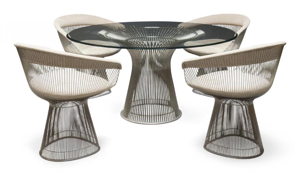 Warren Platner (1919-2006), a Platner dining table and four Platner armchairs for Knoll c.1980