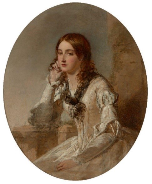 William Powell Frith RA, British 1819-1909- Olivia, c.1848; pencil and oil on canvas, oval
