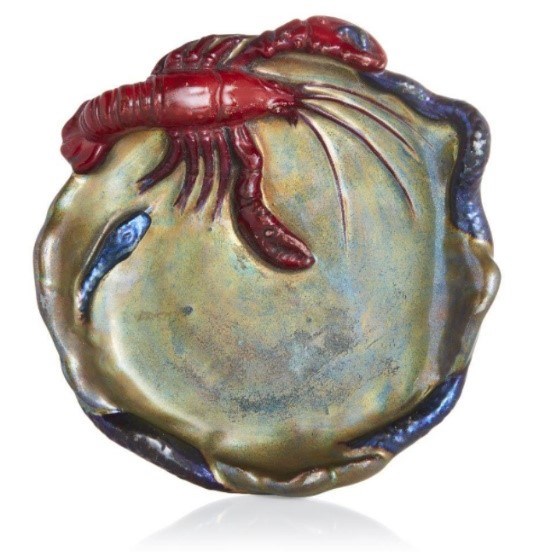  Zsolnay (Hungarian), an Eosin glazed 'Lobster and snake' vide poche the design attributed to Mihály Kapás-Nagy Model designed in 1900 up for sale within Roseberys Design : Decorative Arts 1860 to the Present Day auction on Tuesday 27 April